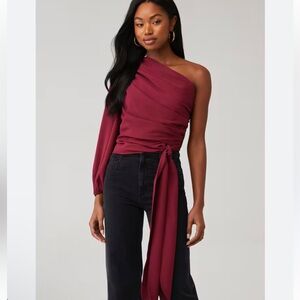 Amanda Uprichard Burgundy One-Shoulder Blouse